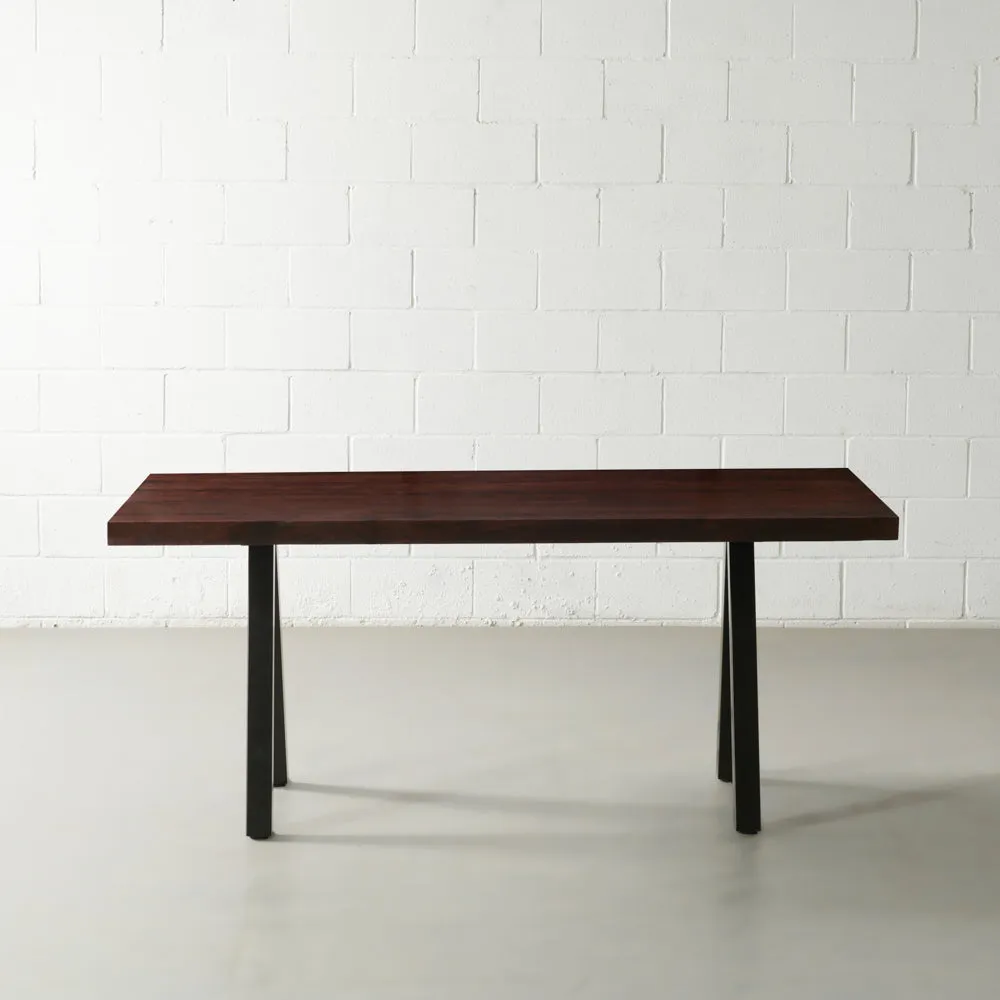 Acacia Solid Wood Straight Cut Table with Black Pyramid-Shaped Legs/Honey Walnut Color