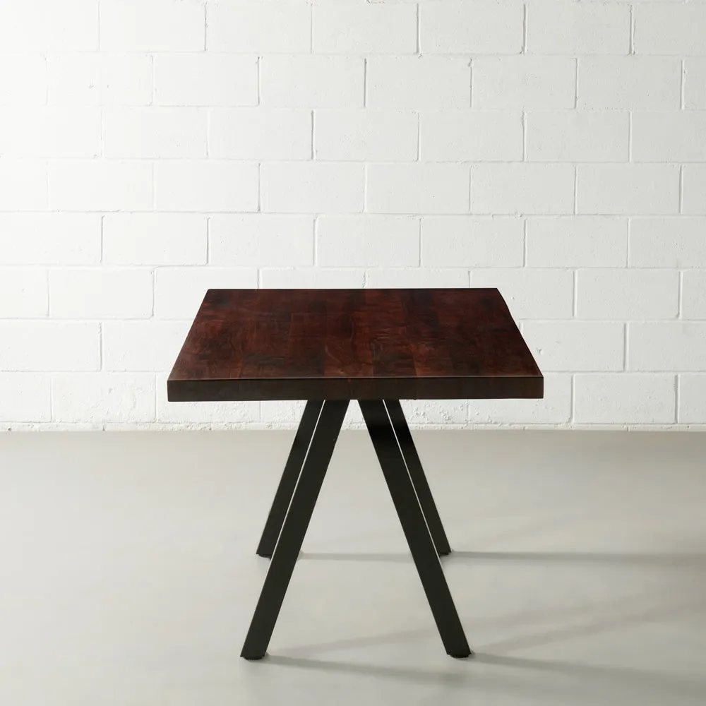 Acacia Solid Wood Straight Cut Table with Black Pyramid-Shaped Legs/Honey Walnut Color