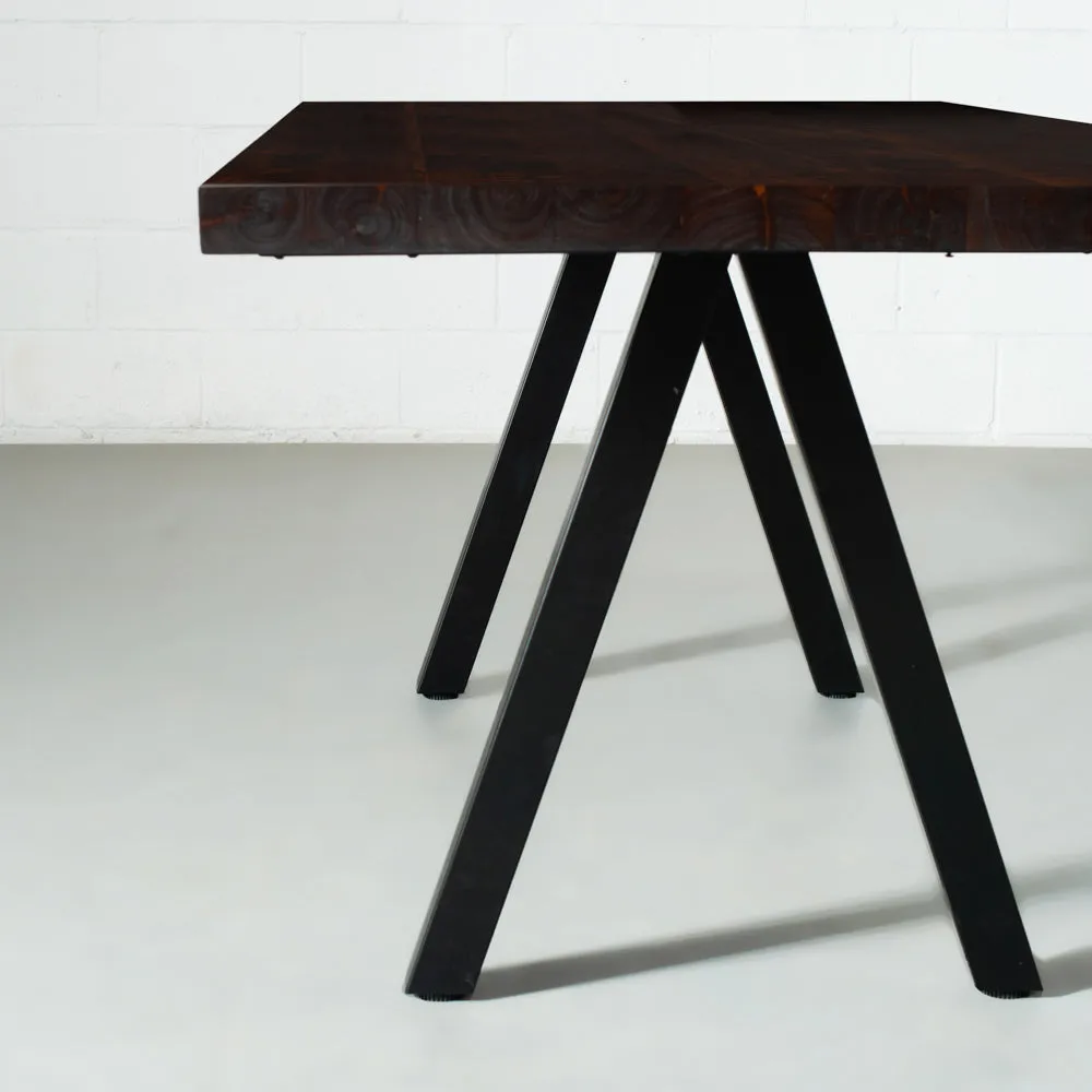 Acacia Solid Wood Straight Cut Table with Black Pyramid-Shaped Legs/Honey Walnut Color