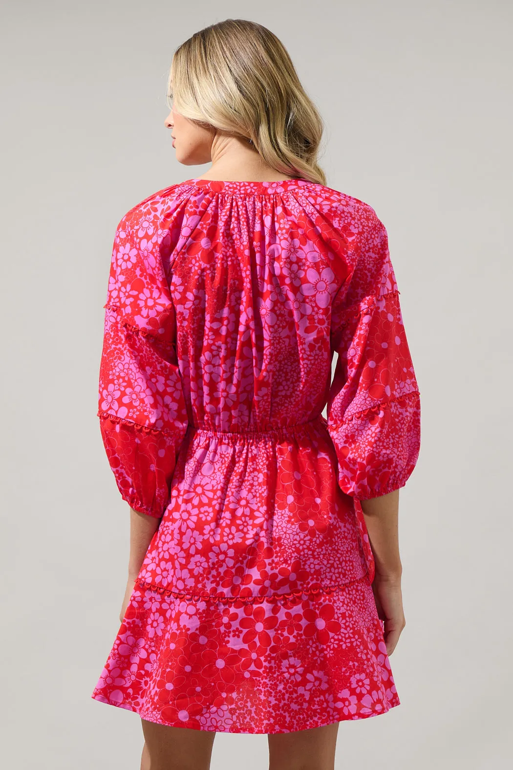 Addie Floral Dabria Split Neck Mini Dress