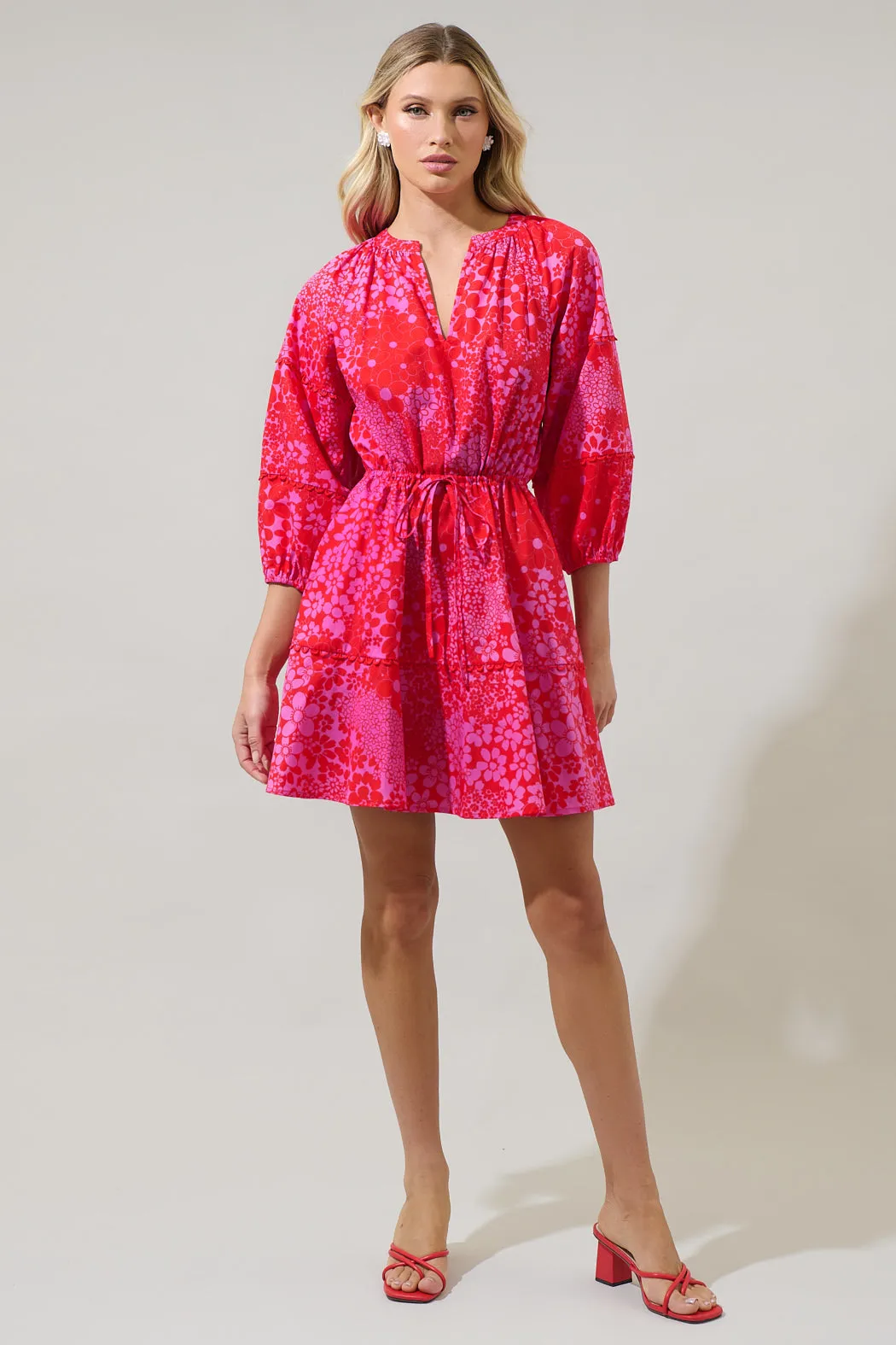 Addie Floral Dabria Split Neck Mini Dress