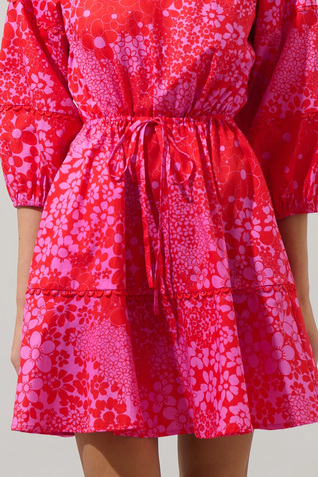 Addie Floral Dabria Split Neck Mini Dress
