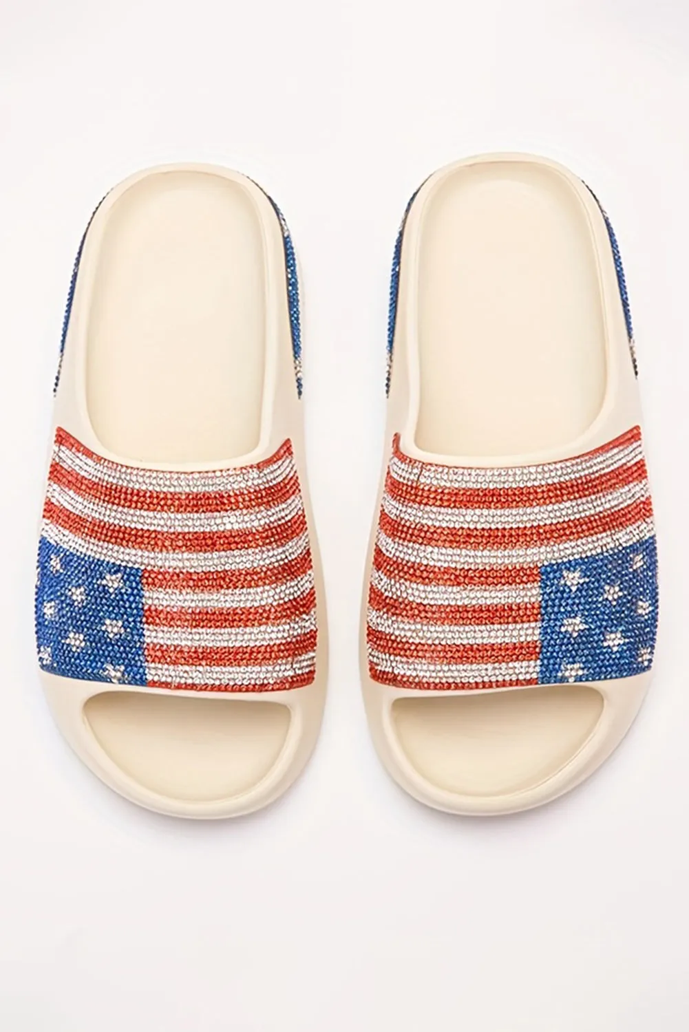 Black Rhinestone American Flag Thick Sole Slippers