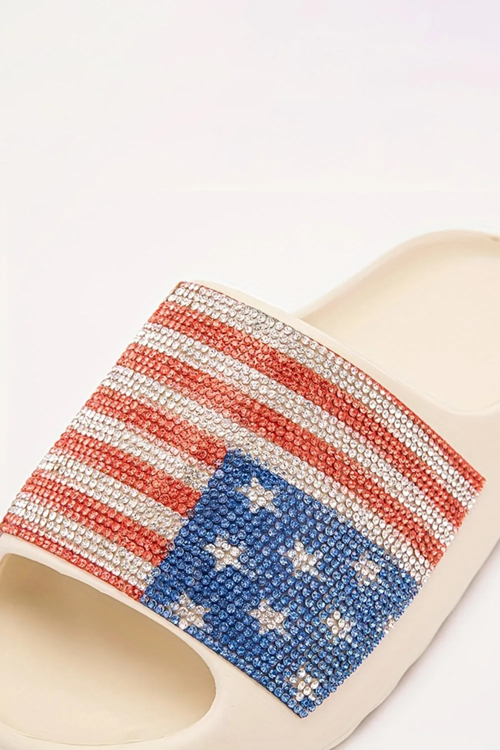 Black Rhinestone American Flag Thick Sole Slippers