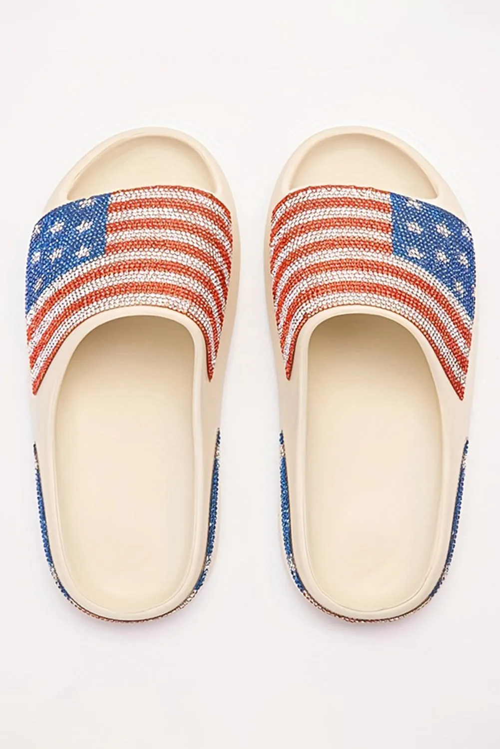 Black Rhinestone American Flag Thick Sole Slippers