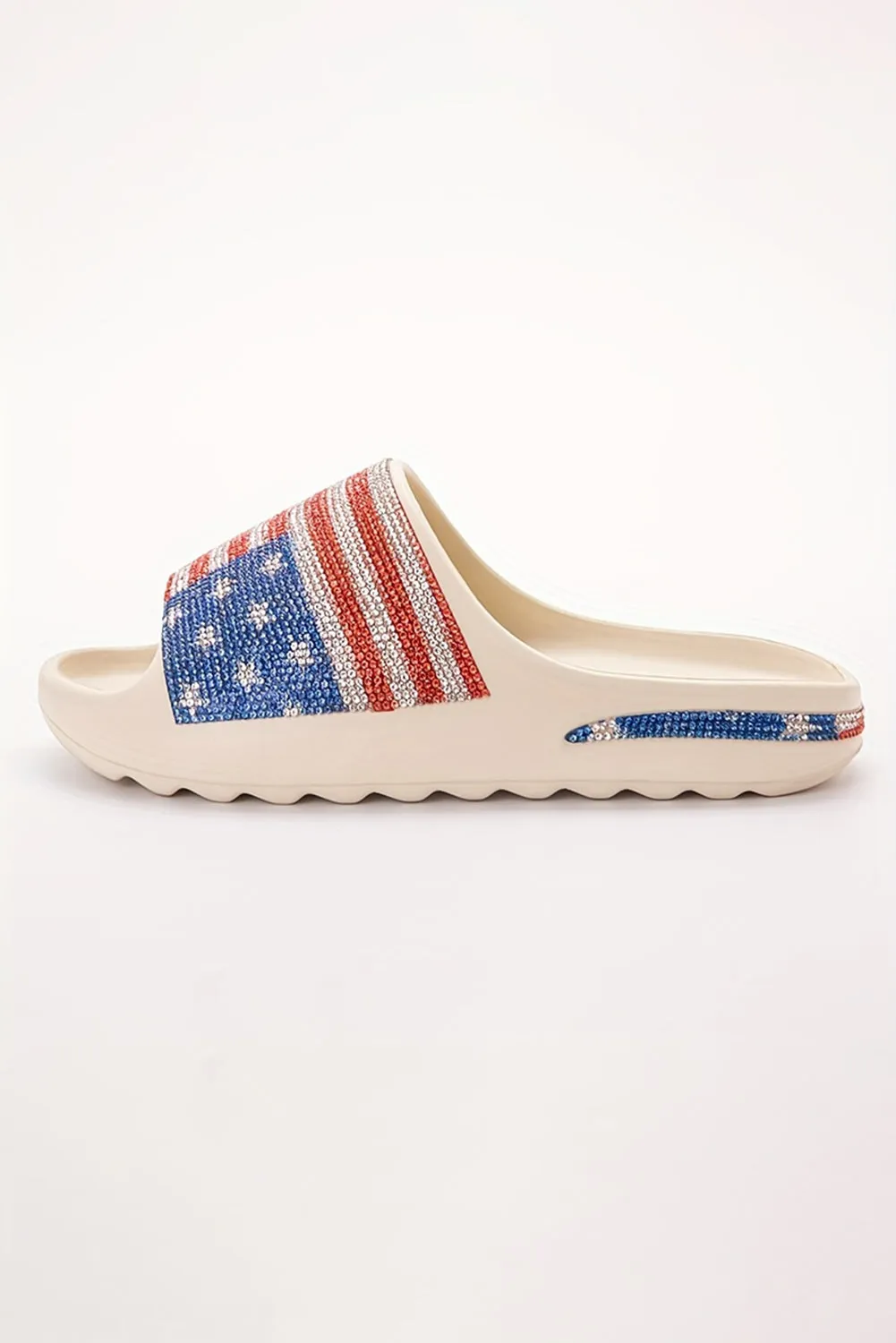 Black Rhinestone American Flag Thick Sole Slippers
