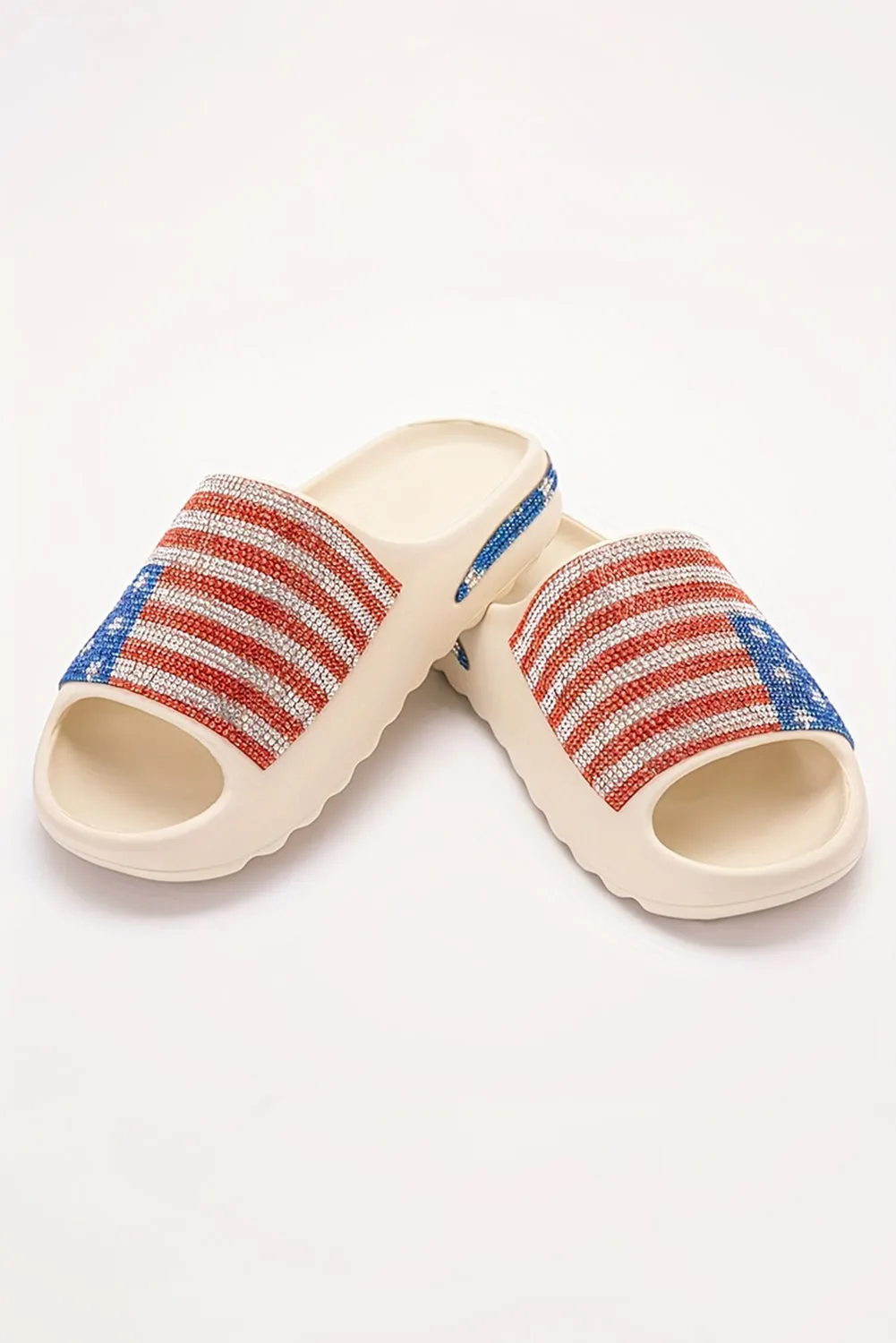 Black Rhinestone American Flag Thick Sole Slippers