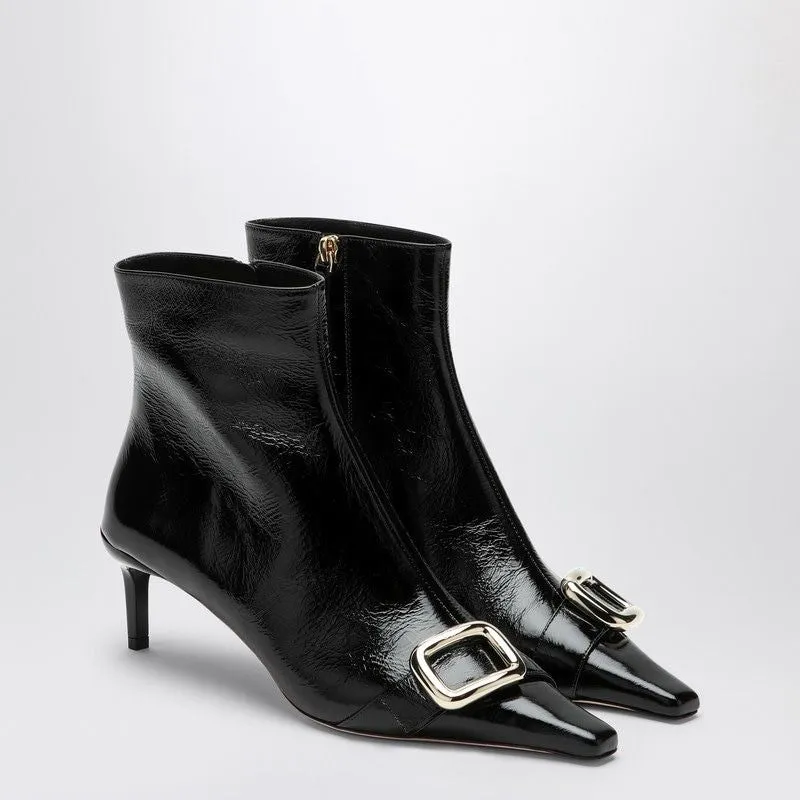 BLACK VIV CANARD LEATHER ANKLE BOOTS
