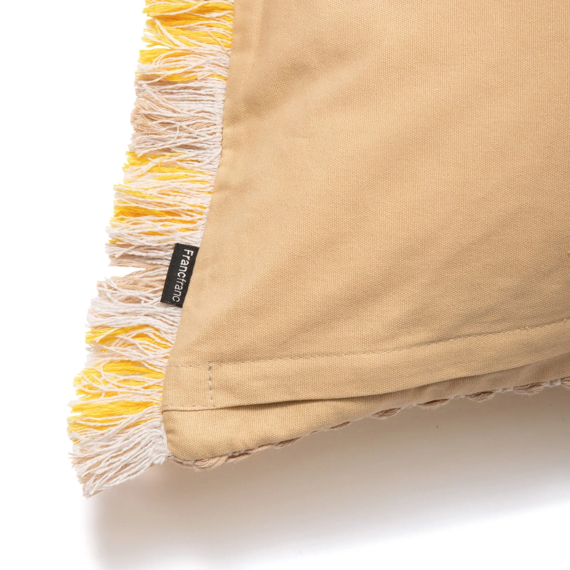 Border Fringe Cushion Cover 450 x 450  Yellow x Beige