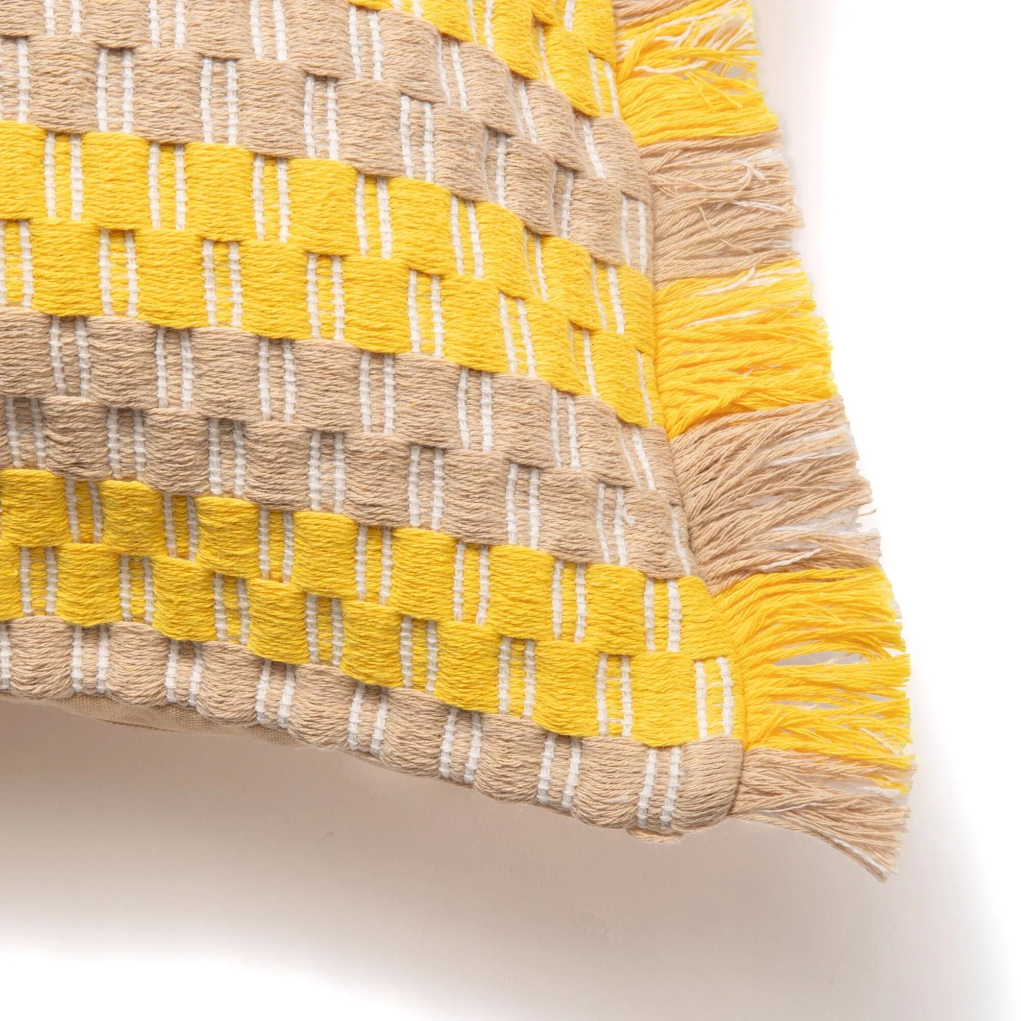 Border Fringe Cushion Cover 450 x 450  Yellow x Beige