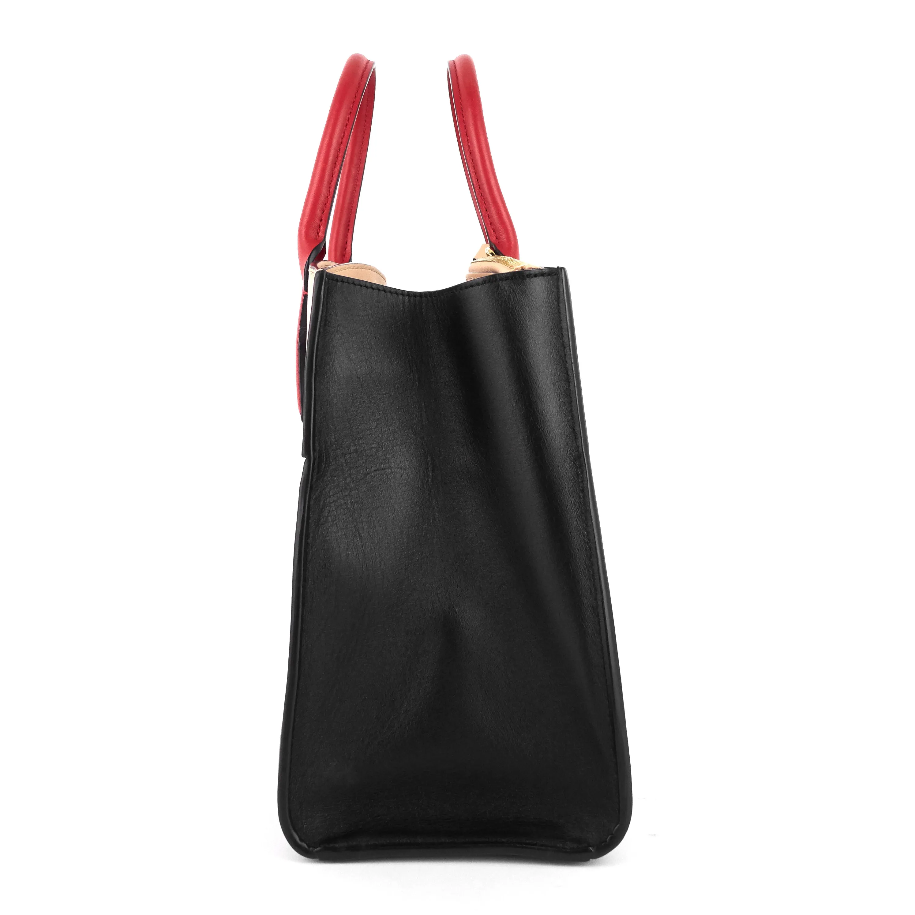 City Steamer MM Black Creme Bourgogne Calfskin Tote Bag