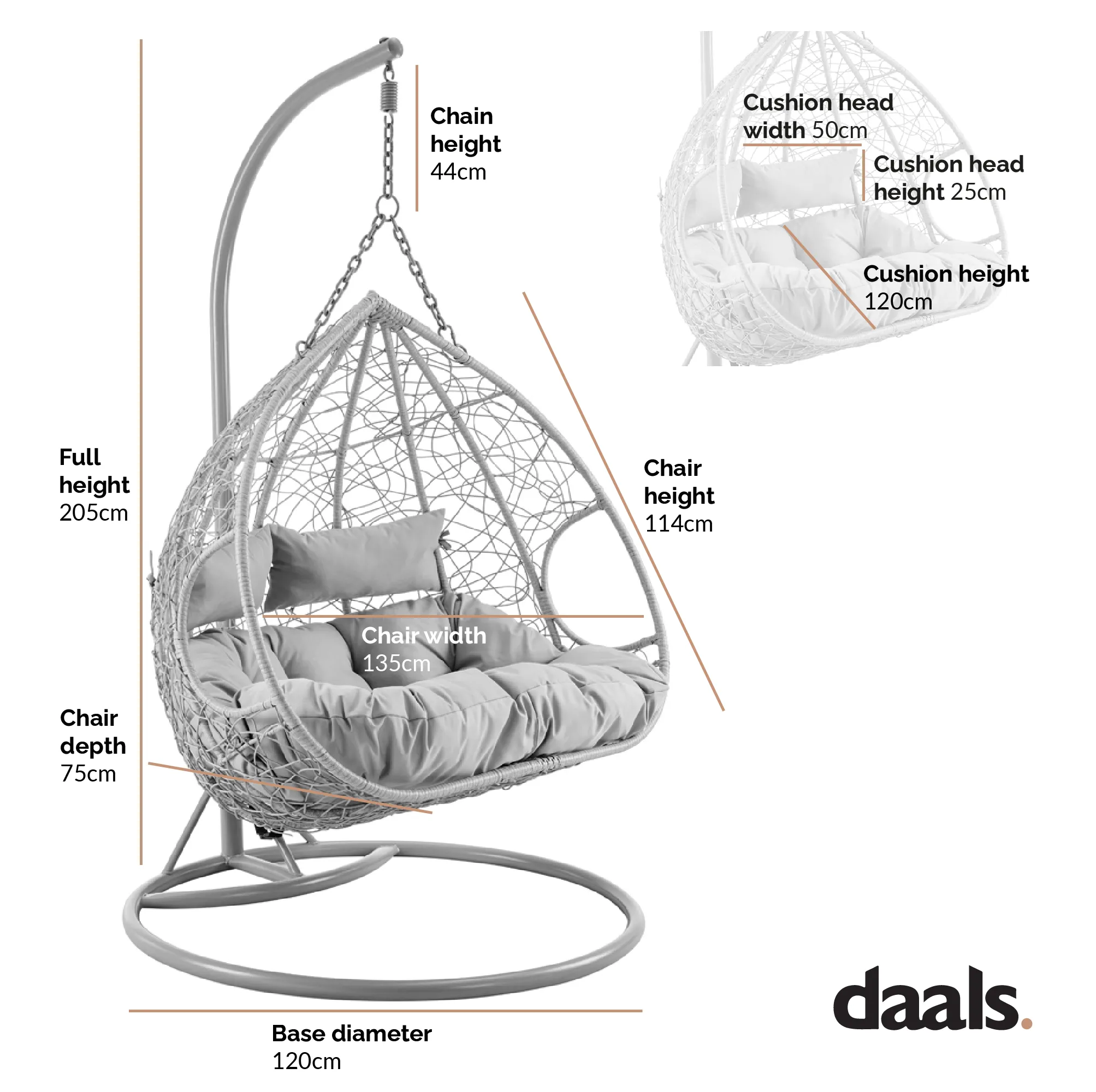 Deneb Light Grey Indoor Outdoor Double Hanging Chair