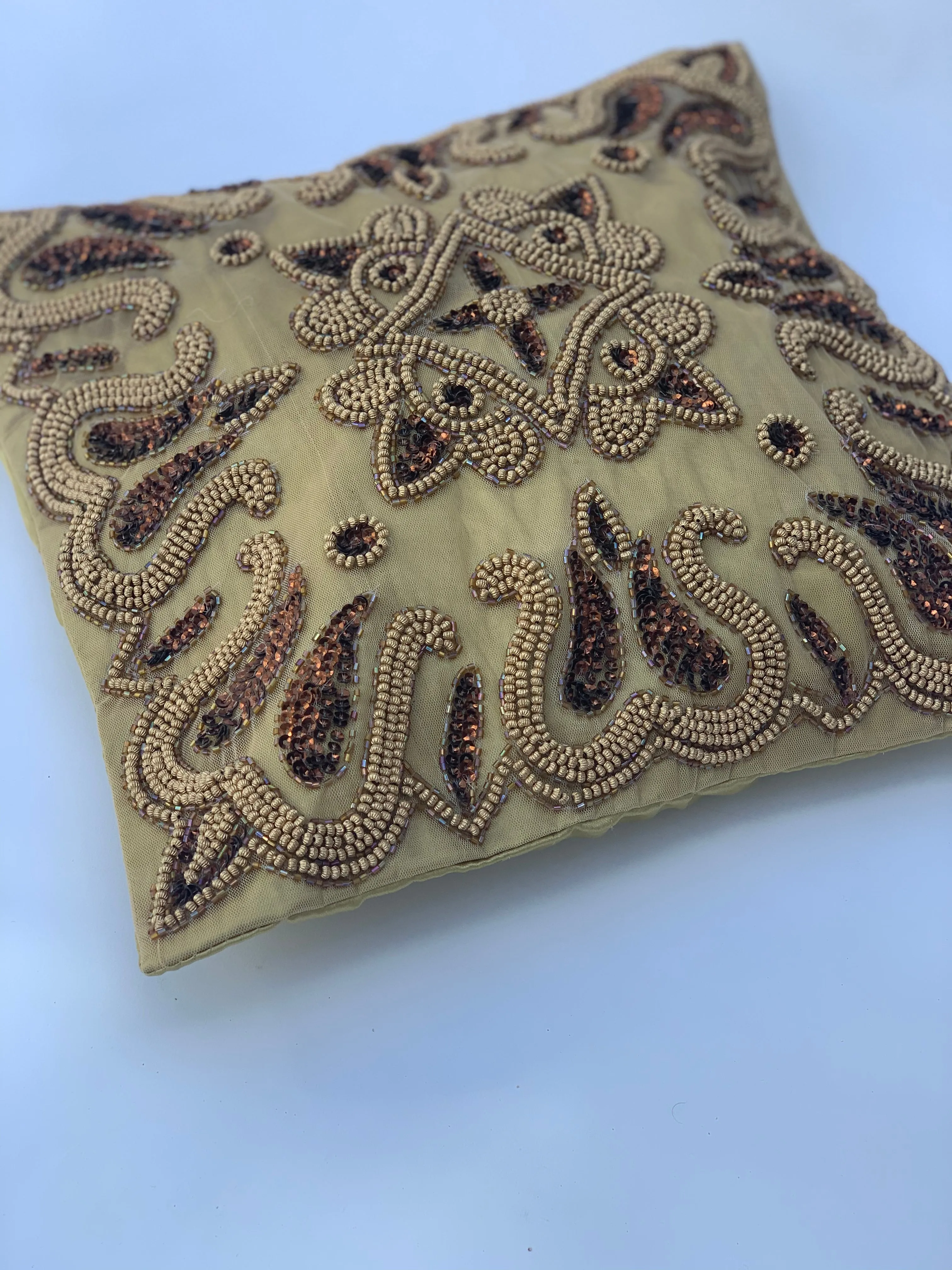 Gold - Beige Beaded Cushion Cover