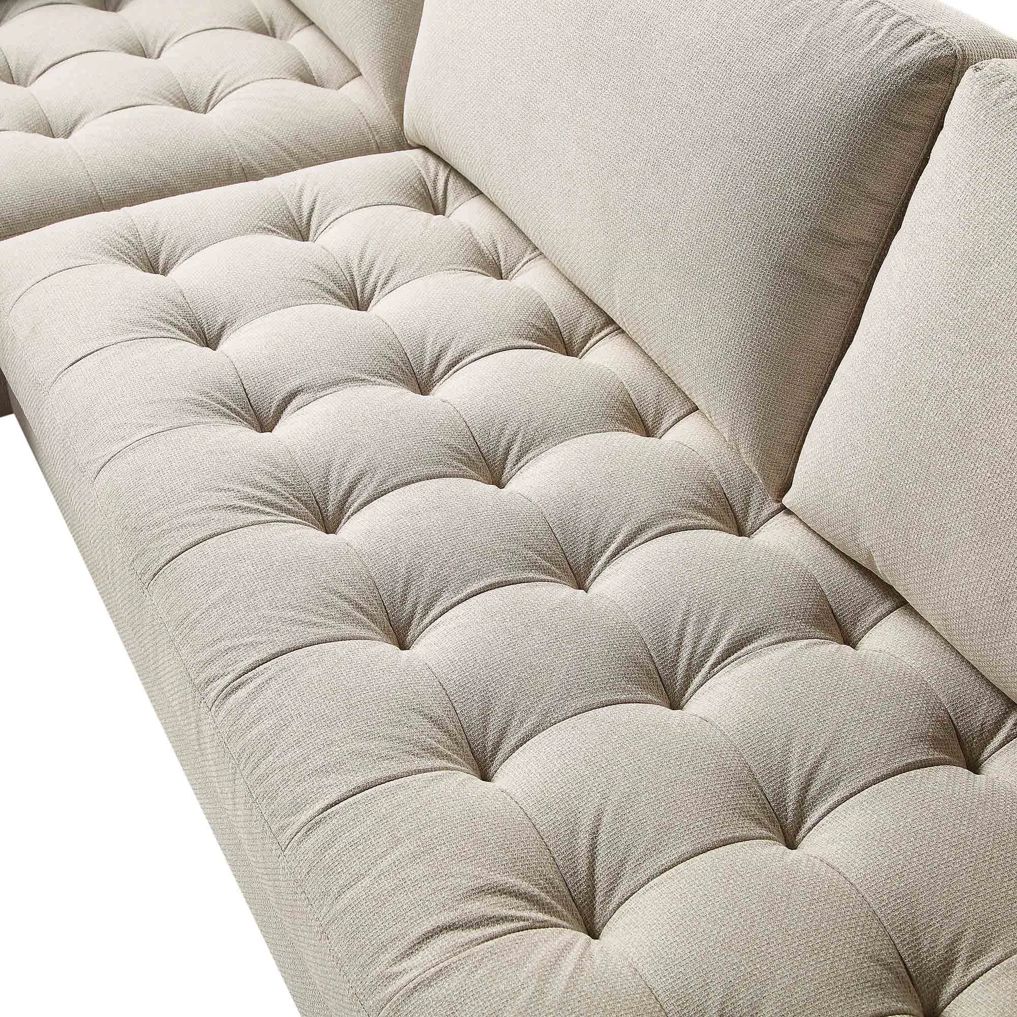 Henrietta Grand 4-Seater LHF Chaise End Sofa, Beige Woven Fabric
