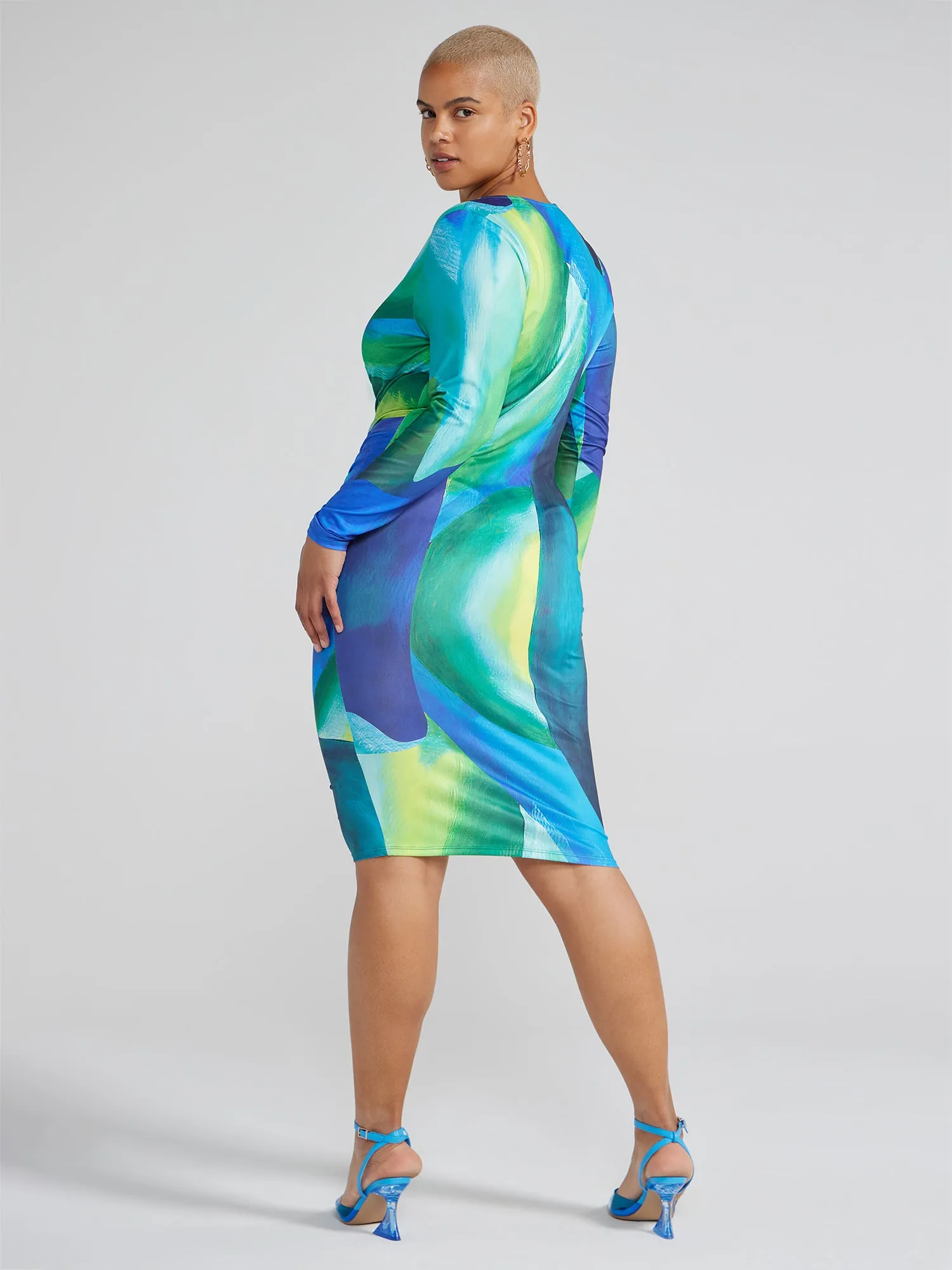 Jasline Ruched Front Abstract Print Dress