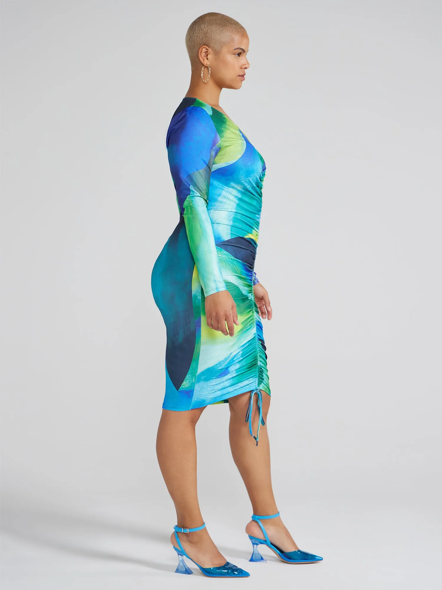 Jasline Ruched Front Abstract Print Dress