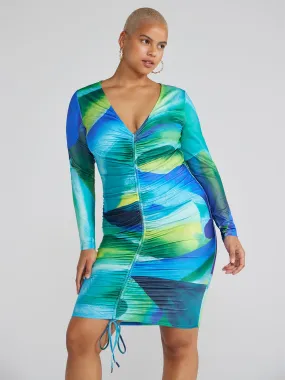 Jasline Ruched Front Abstract Print Dress