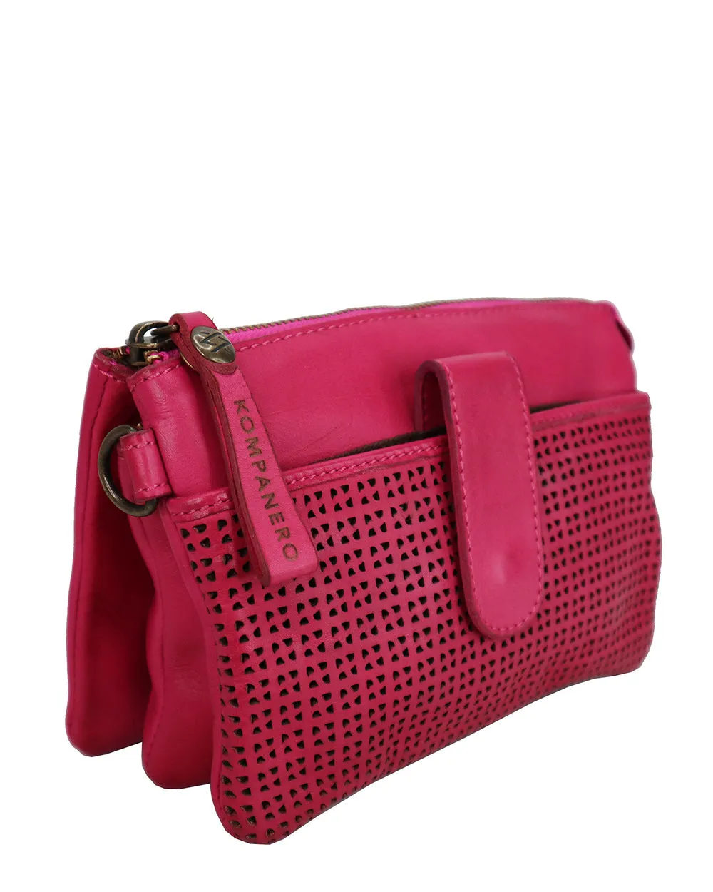 Kompanero Flip Fuchsia Leather Crossbody/Clutch Bag Design