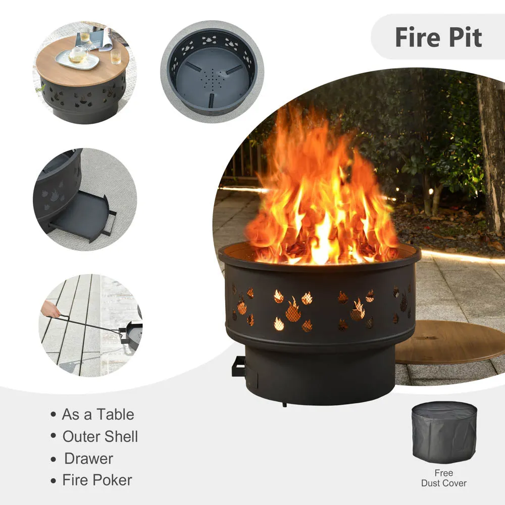 Ovios Athena Series Outdoor Patio Furniture 3-Piece Set with Fire Pit Swivel Chair