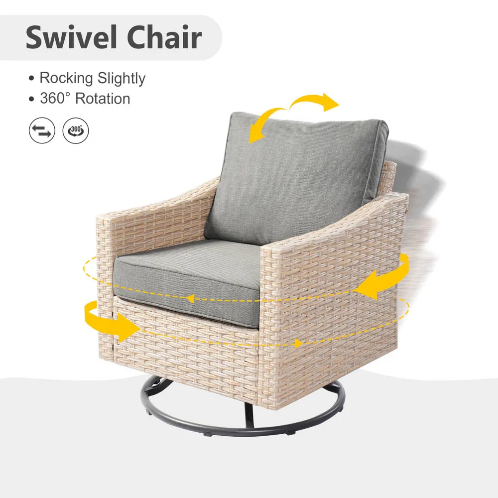 Ovios Athena Series Outdoor Patio Furniture 3-Piece Set with Fire Pit Swivel Chair