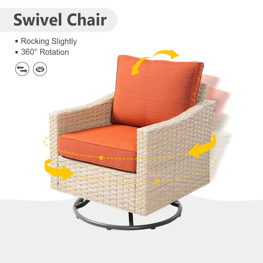 Ovios Athena Series Outdoor Patio Furniture 3-Piece Set with Fire Pit Swivel Chair