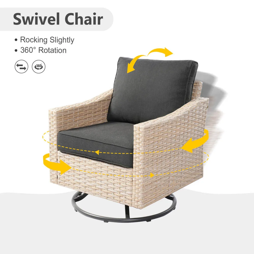 Ovios Athena Series Outdoor Patio Furniture 3-Piece Set with Fire Pit Swivel Chair