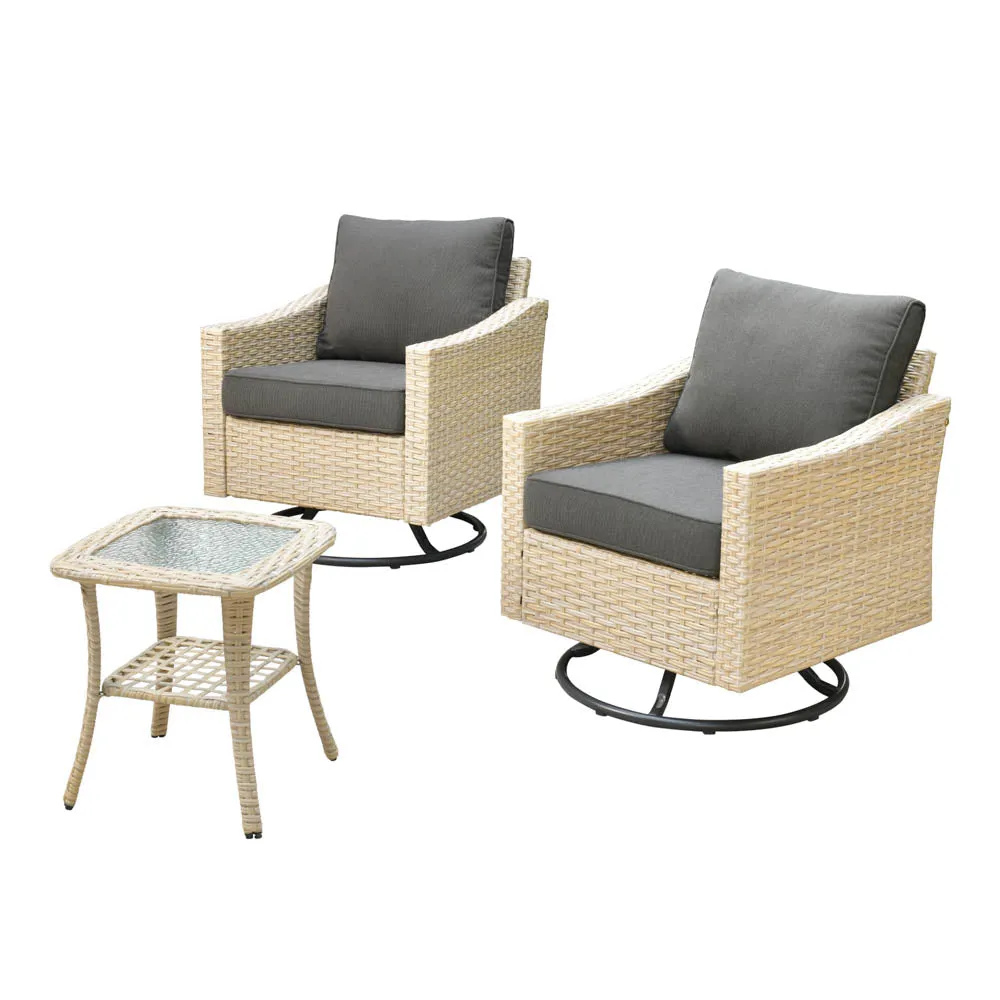 Ovios Athena Series Outdoor Patio Furniture Set 3-Piece, Swivel Chairs and Side Table