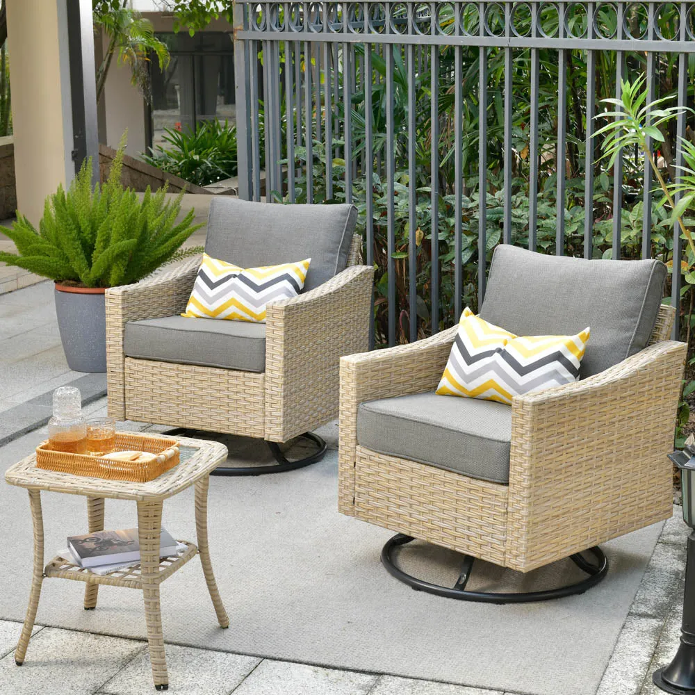 Ovios Athena Series Outdoor Patio Furniture Set 3-Piece, Swivel Chairs and Side Table