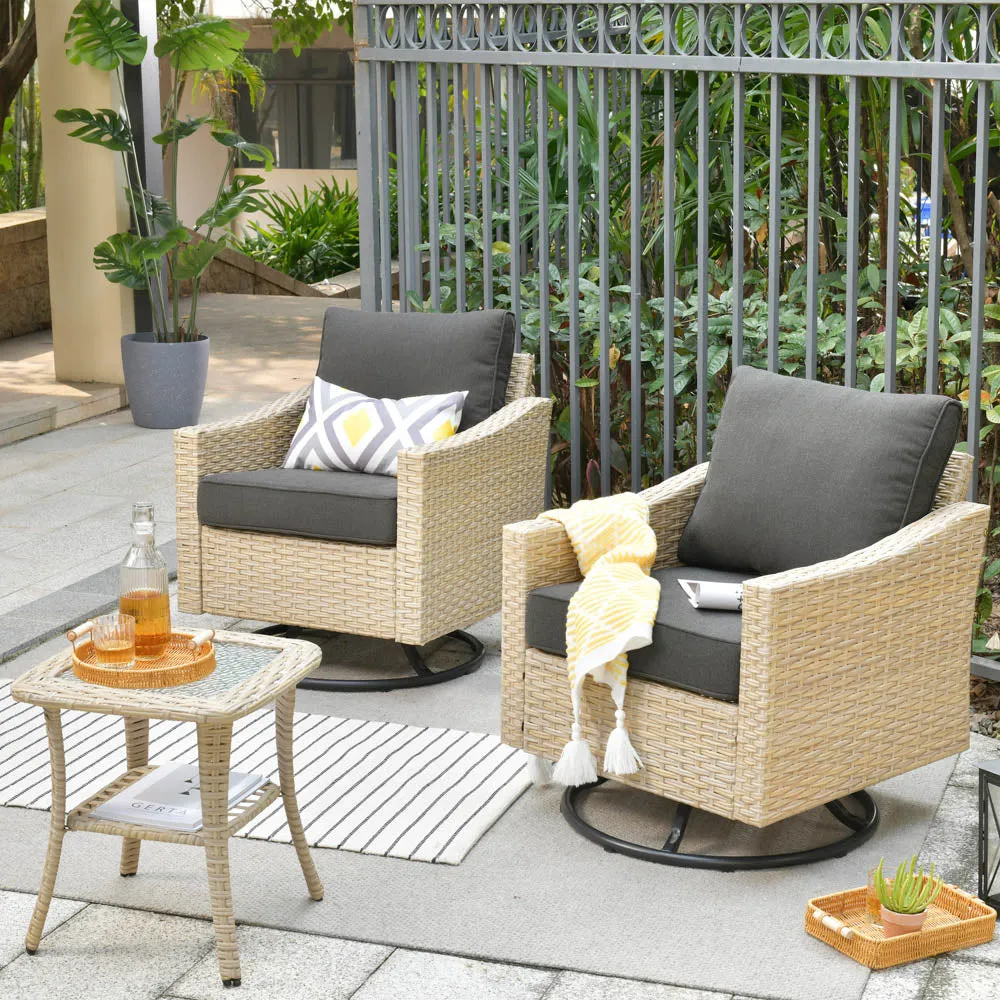 Ovios Athena Series Outdoor Patio Furniture Set 3-Piece, Swivel Chairs and Side Table