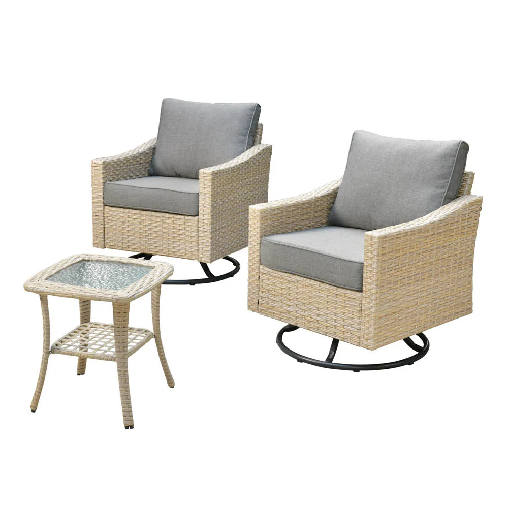 Ovios Athena Series Outdoor Patio Furniture Set 3-Piece, Swivel Chairs and Side Table