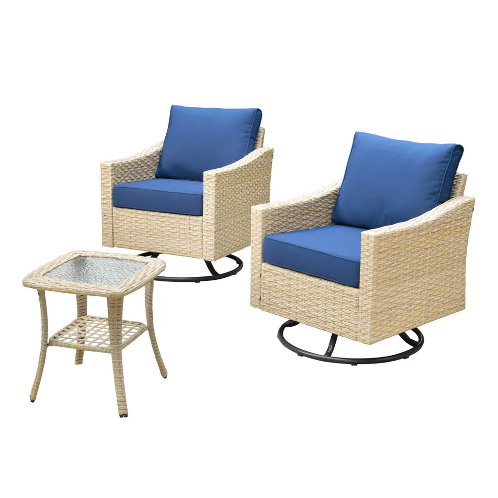 Ovios Athena Series Outdoor Patio Furniture Set 3-Piece, Swivel Chairs and Side Table