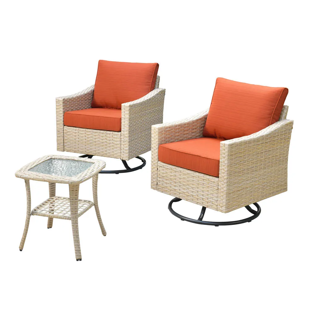 Ovios Athena Series Outdoor Patio Furniture Set 3-Piece, Swivel Chairs and Side Table