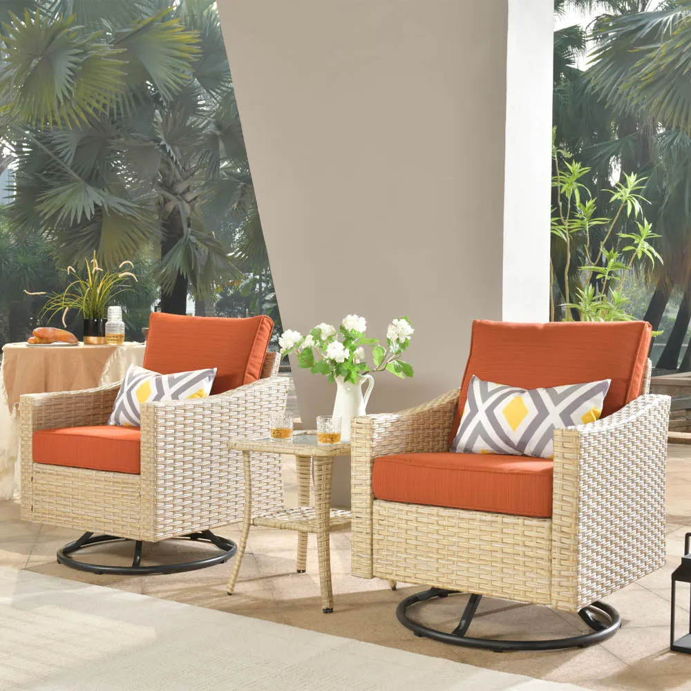 Ovios Athena Series Outdoor Patio Furniture Set 3-Piece, Swivel Chairs and Side Table