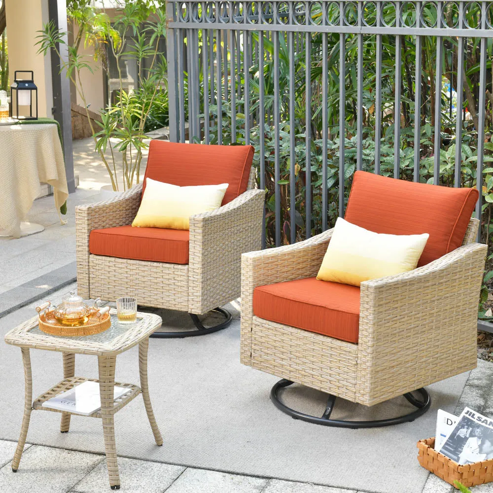 Ovios Athena Series Outdoor Patio Furniture Set 3-Piece, Swivel Chairs and Side Table