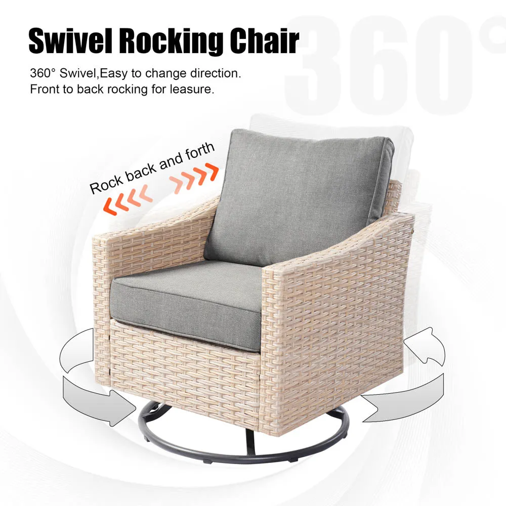 Ovios Athena Series Outdoor Patio Furniture Set 3-Piece, Swivel Chairs and Side Table