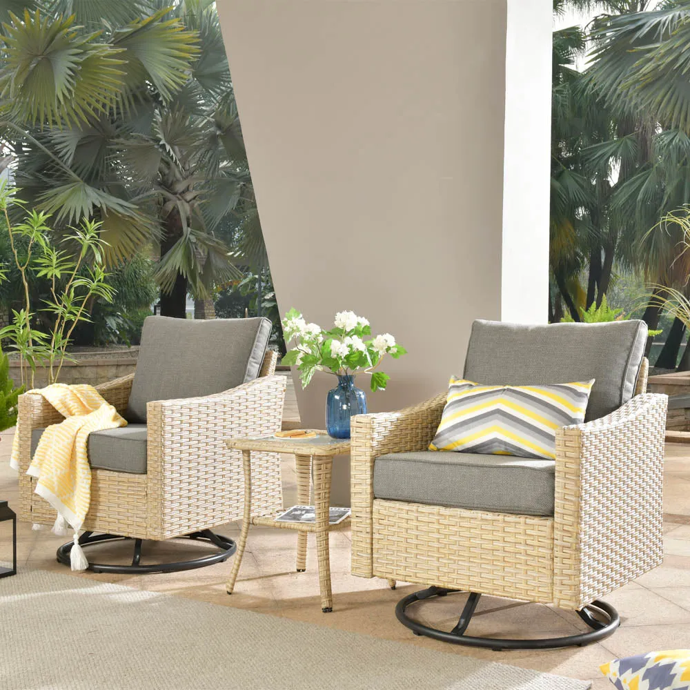 Ovios Athena Series Outdoor Patio Furniture Set 3-Piece, Swivel Chairs and Side Table