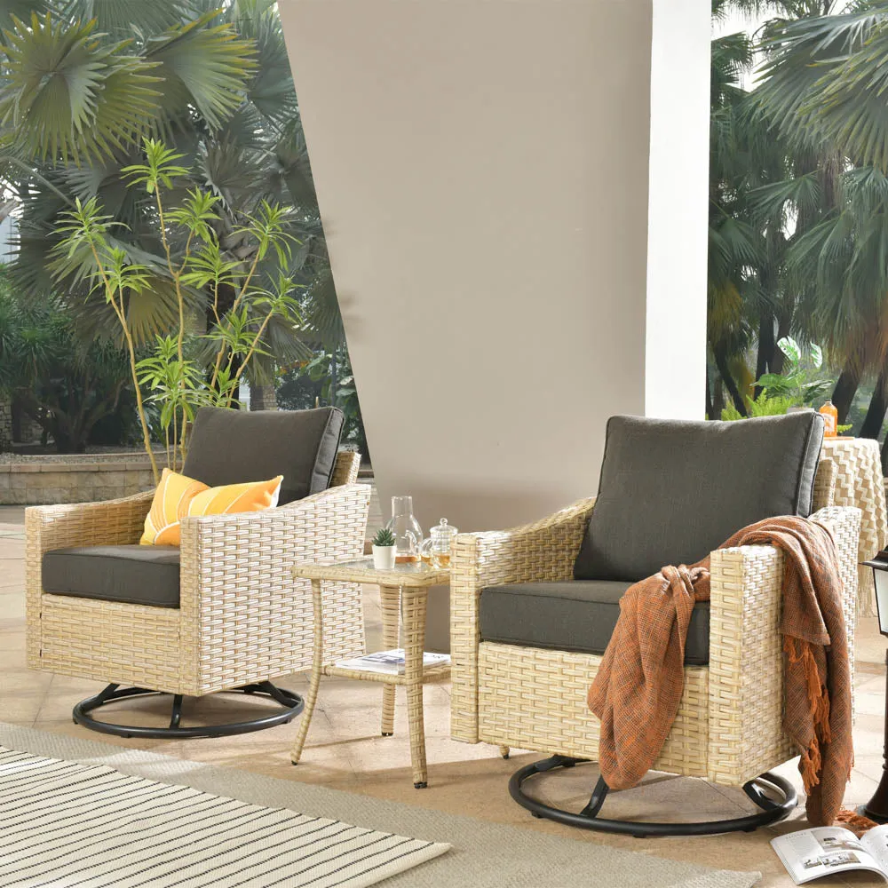 Ovios Athena Series Outdoor Patio Furniture Set 3-Piece, Swivel Chairs and Side Table