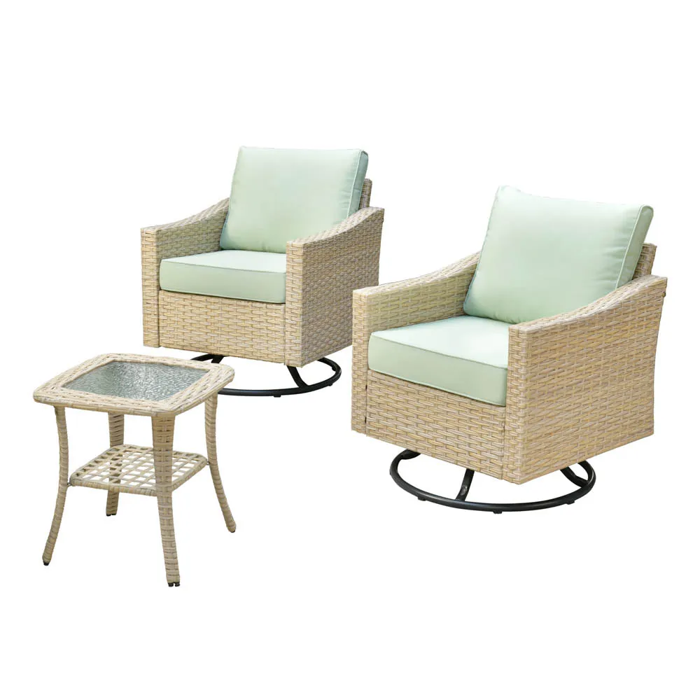 Ovios Athena Series Outdoor Patio Furniture Set 3-Piece, Swivel Chairs and Side Table