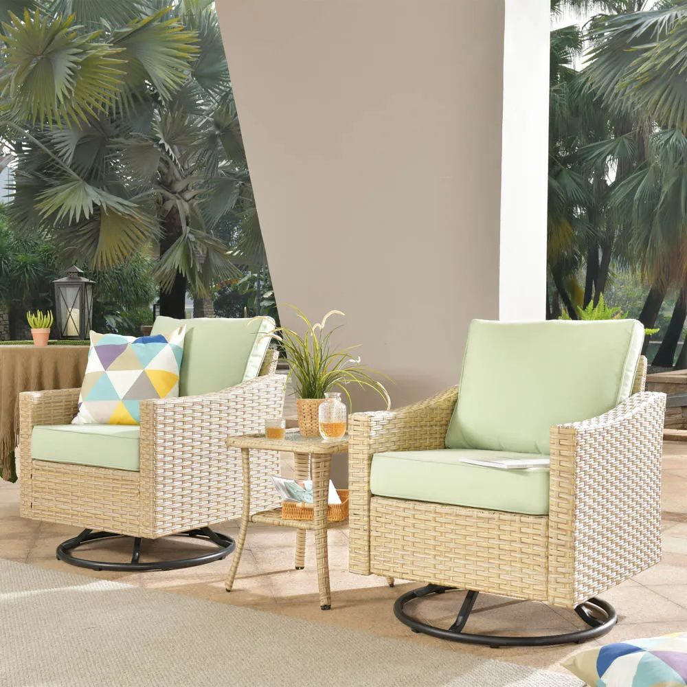 Ovios Athena Series Outdoor Patio Furniture Set 3-Piece, Swivel Chairs and Side Table