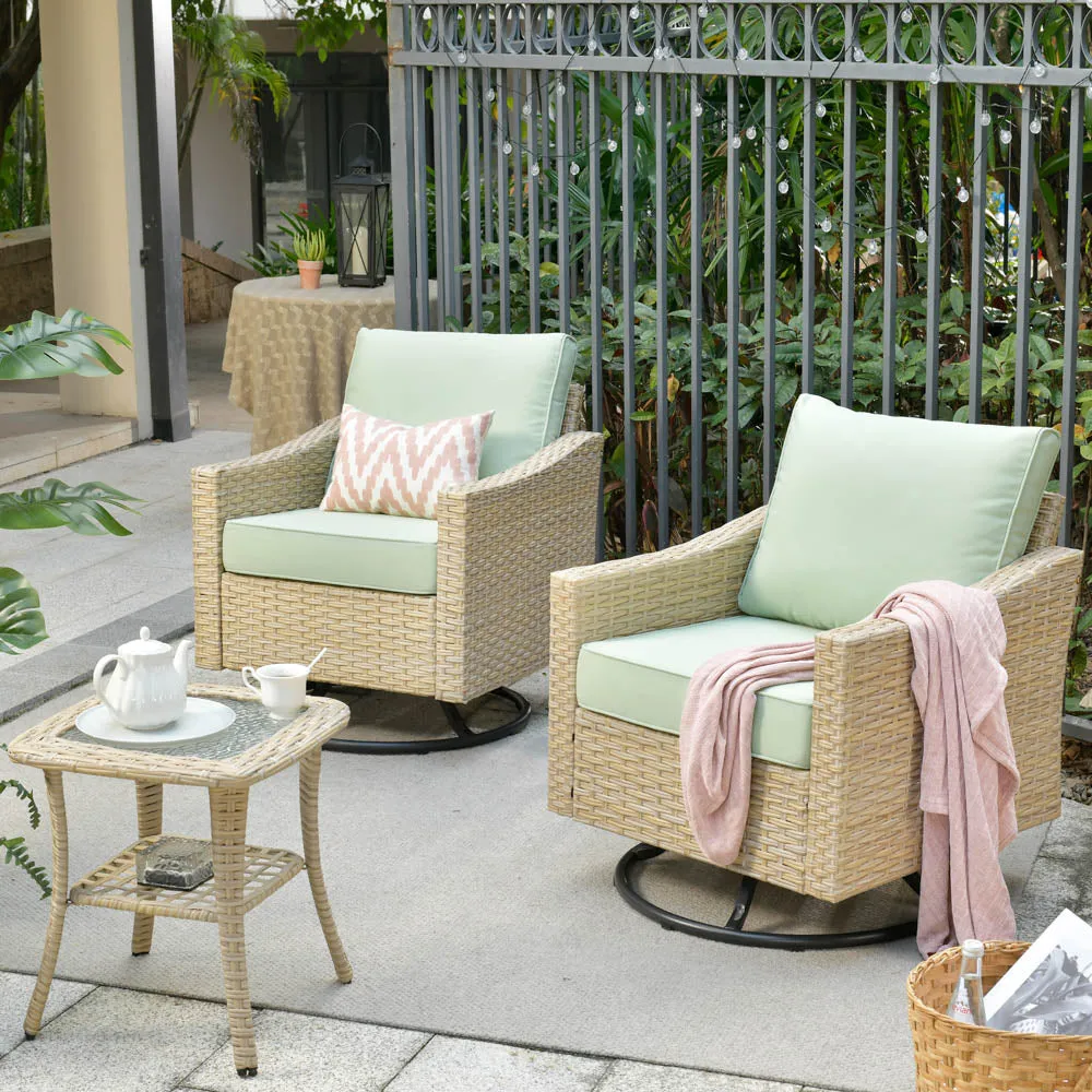 Ovios Athena Series Outdoor Patio Furniture Set 3-Piece, Swivel Chairs and Side Table