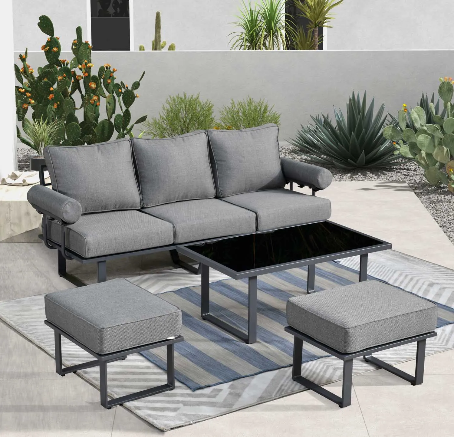 Ovios Patio Bistro Set Outdoor Furniture 4-Piece, Aluminum Frame, 5'' Cushion