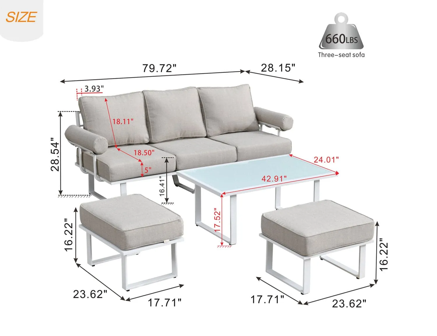 Ovios Patio Bistro Set Outdoor Furniture 4-Piece, Aluminum Frame, 5'' Cushion
