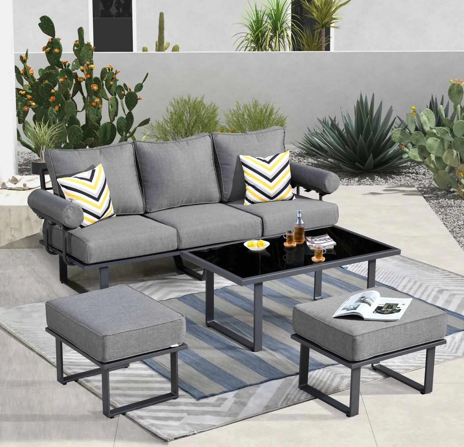 Ovios Patio Bistro Set Outdoor Furniture 4-Piece, Aluminum Frame, 5'' Cushion
