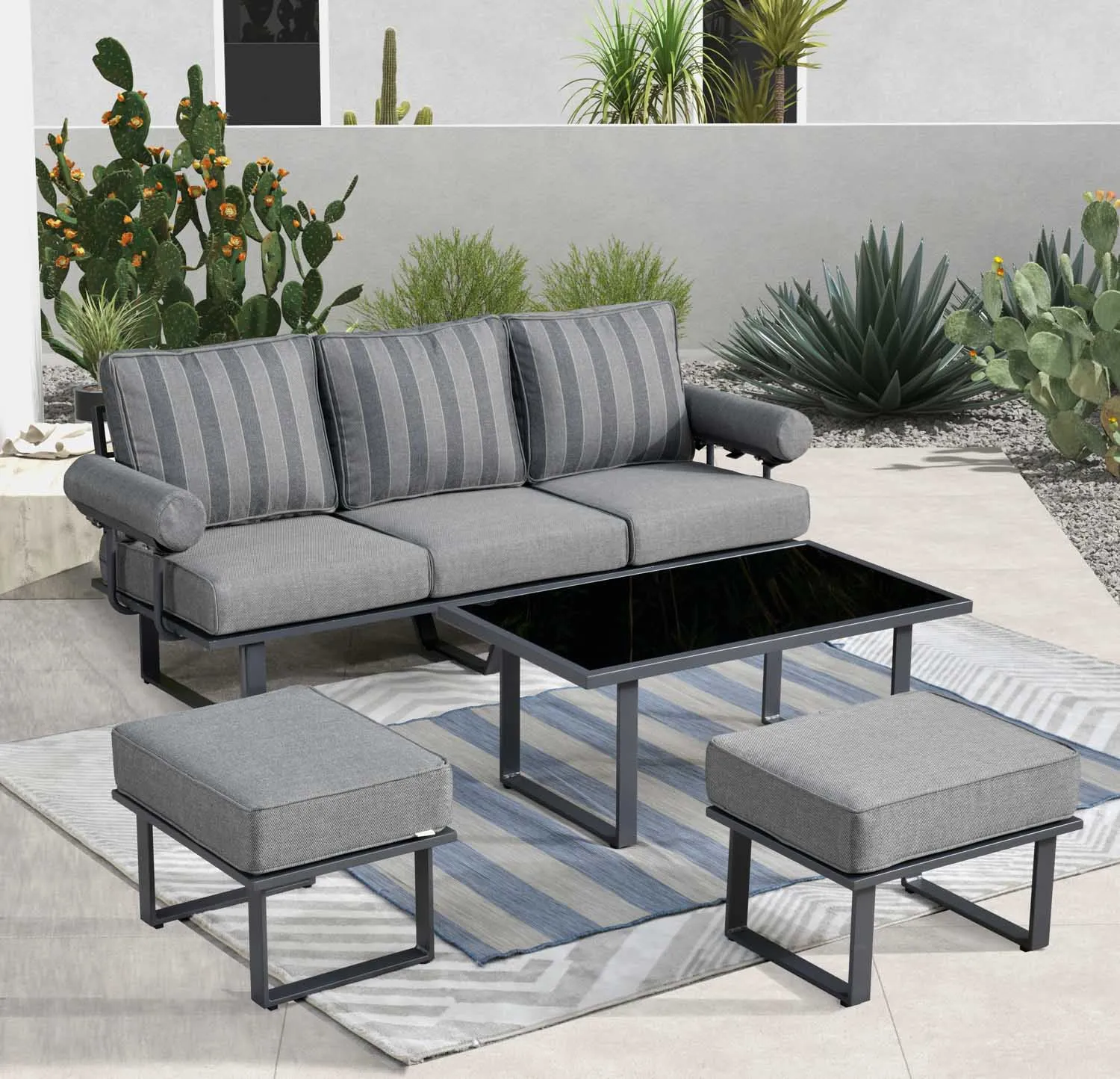 Ovios Patio Bistro Set Outdoor Furniture 4-Piece, Aluminum Frame, 5'' Cushion
