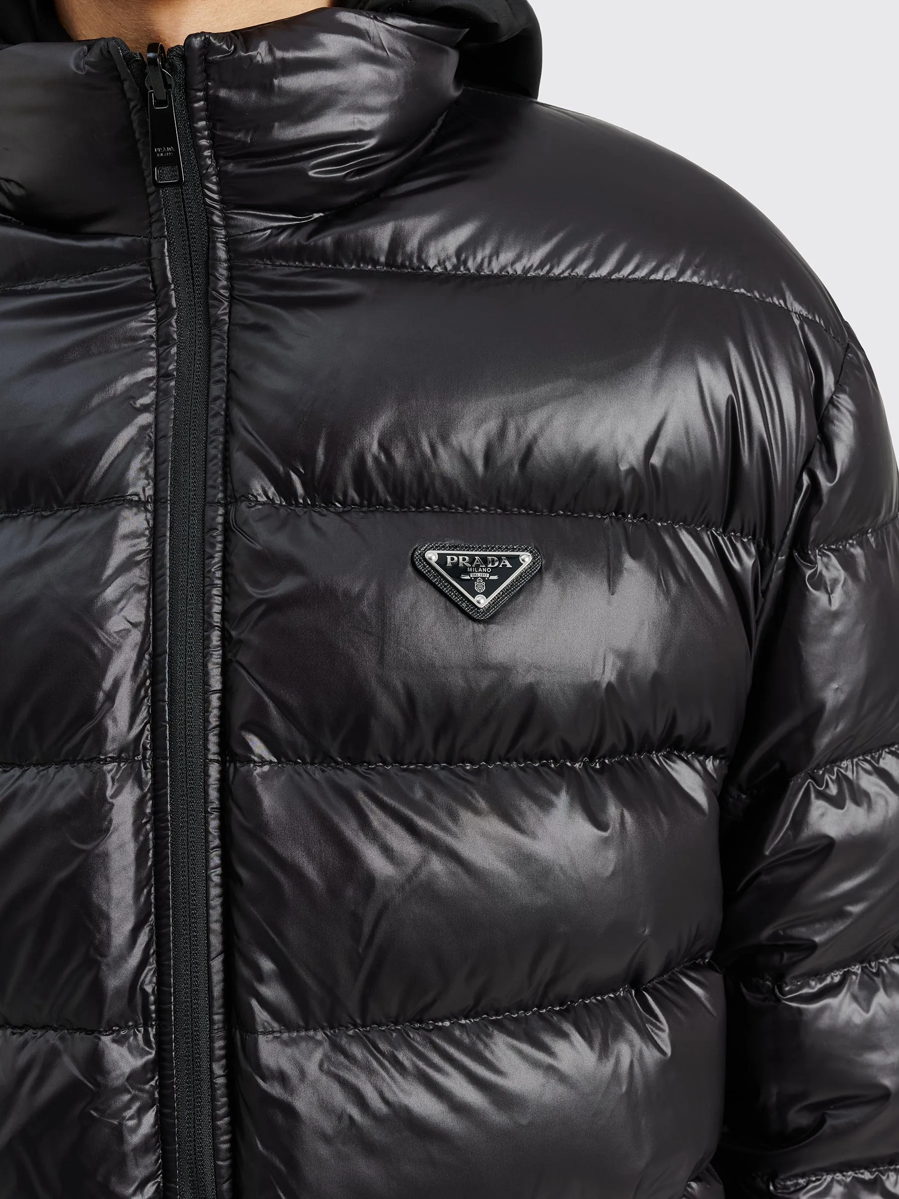 Prada Reversible Hooded Re-Nylon Down Jacket Black