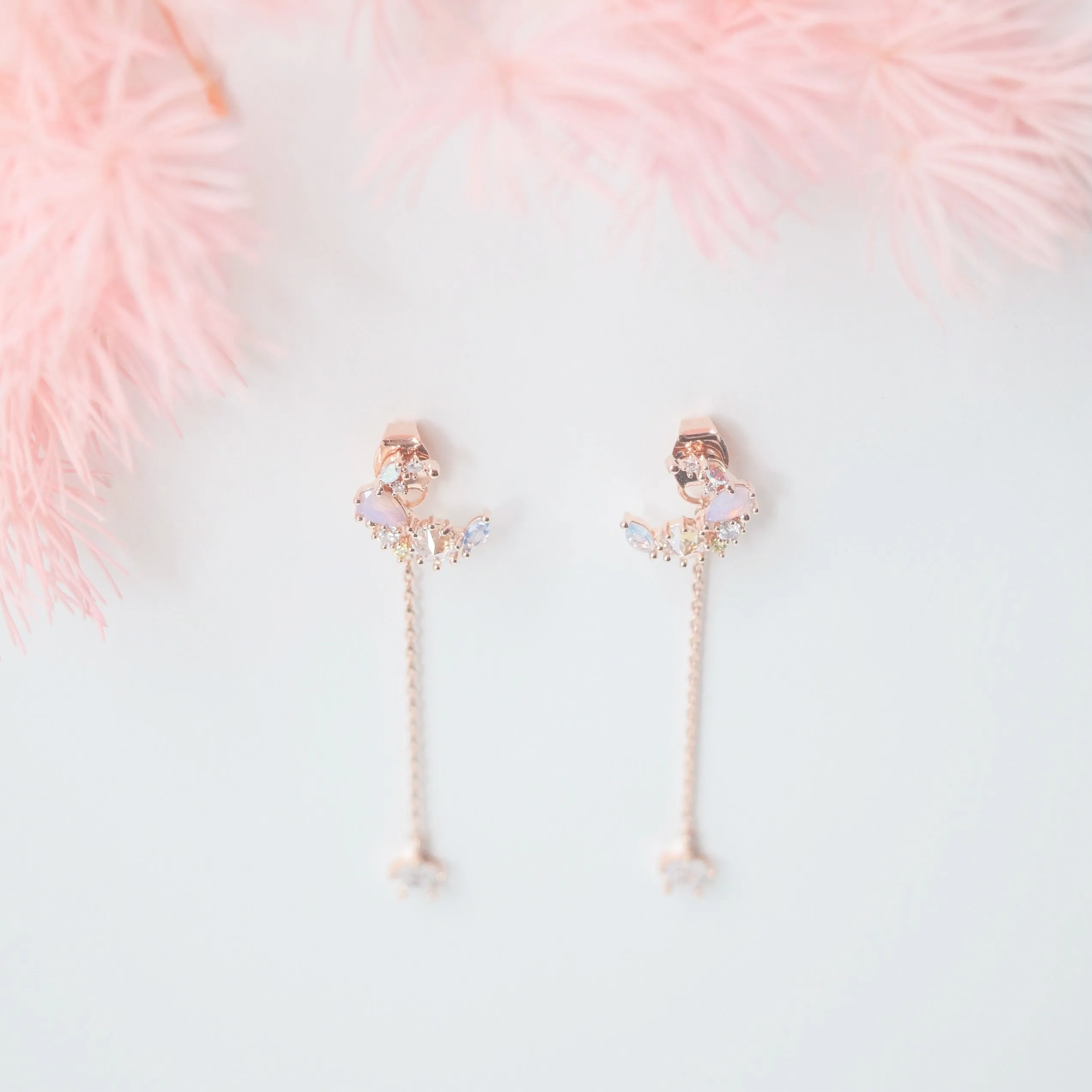 Rose Gold Crescent Moonflower Earrings