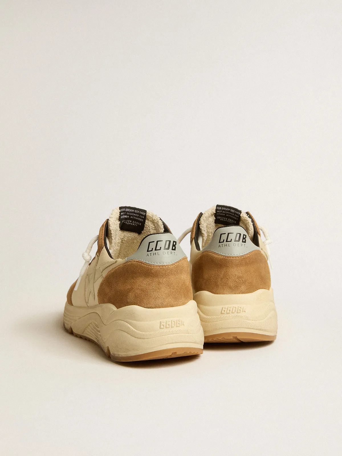 Running Sole in ivory nylon and tobacco suede with ivory leather star