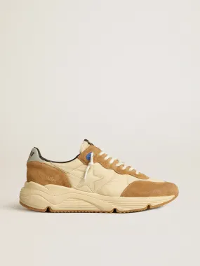 Running Sole in ivory nylon and tobacco suede with ivory leather star