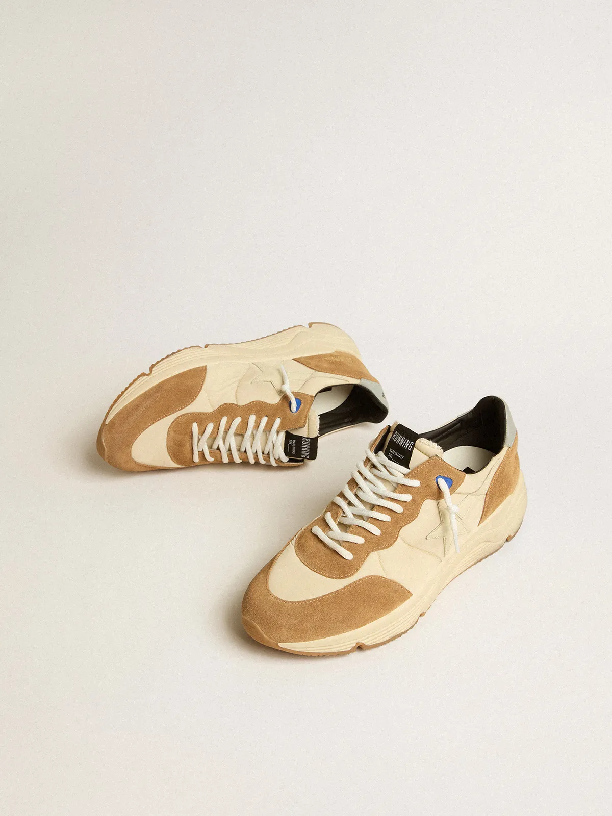 Running Sole in ivory nylon and tobacco suede with ivory leather star