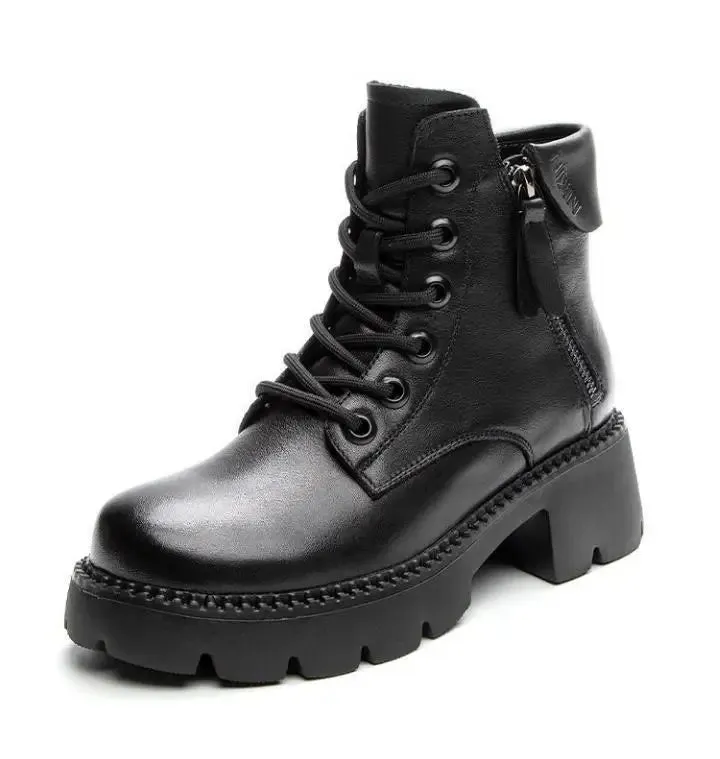 Short Boots Women Winter 2023 New High Rise Genuine Leather Women's Boots Short Sleeve Fashion Thick Heel Vintage Chelsea Boots